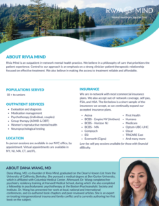 Rivia Mind is an outpatient in-network mental health practice.